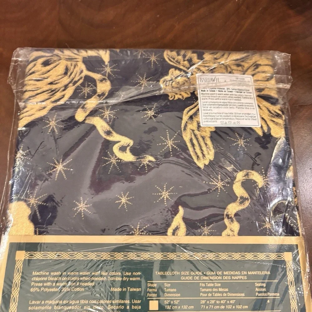 Vintage Bardwil Angelica Angel Cherub Tablecloth 52x70 Navy Gold New Sealed